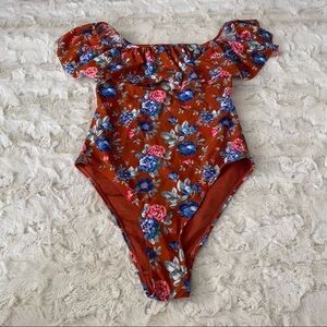 Cabana Del Sol Multicolor Floral Off the Shoulder One Piece Swimsuit Small